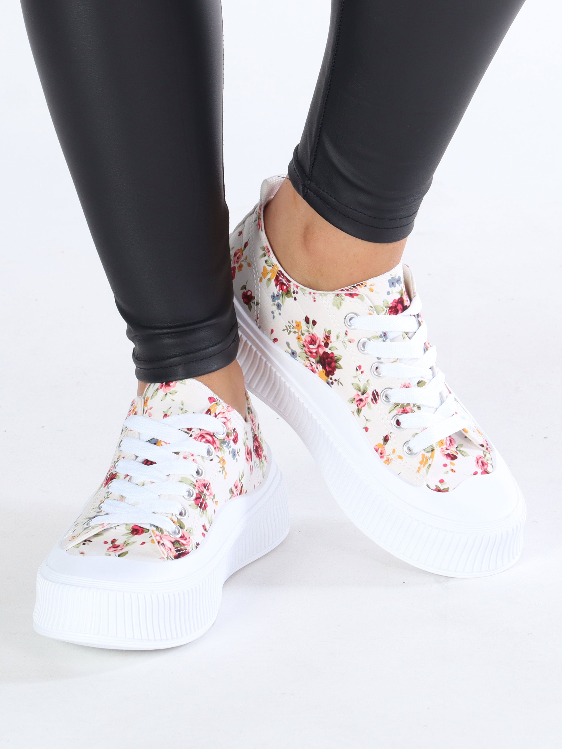 Melina - Sneakers med blommönster och bred vit sula